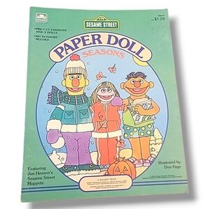 Sesame Street Paper Doll Seasons Golden Book Bert Ernie Pre-Cut Fashions 1984